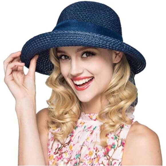 Women\'s Floppy Sun Hat Summer Wide Brim Cap Straw Hat, Blue